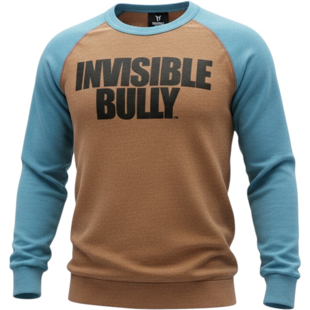 Invisible Bully Mens XL Raglan Sweatshirt Brown Blue Logo Graphic NWT